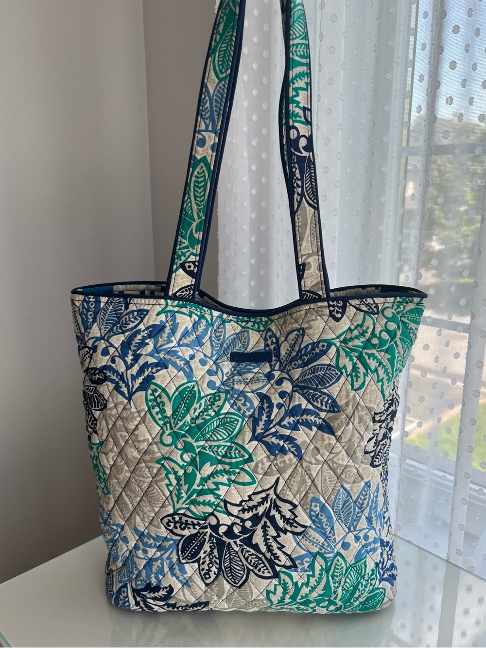 Vera Bradley Vintage Quilted Floral Tote in Blue & Green “Santiago” Pattern